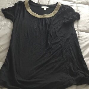 Charming Charlie Black Blouse with Gold and Silver beads